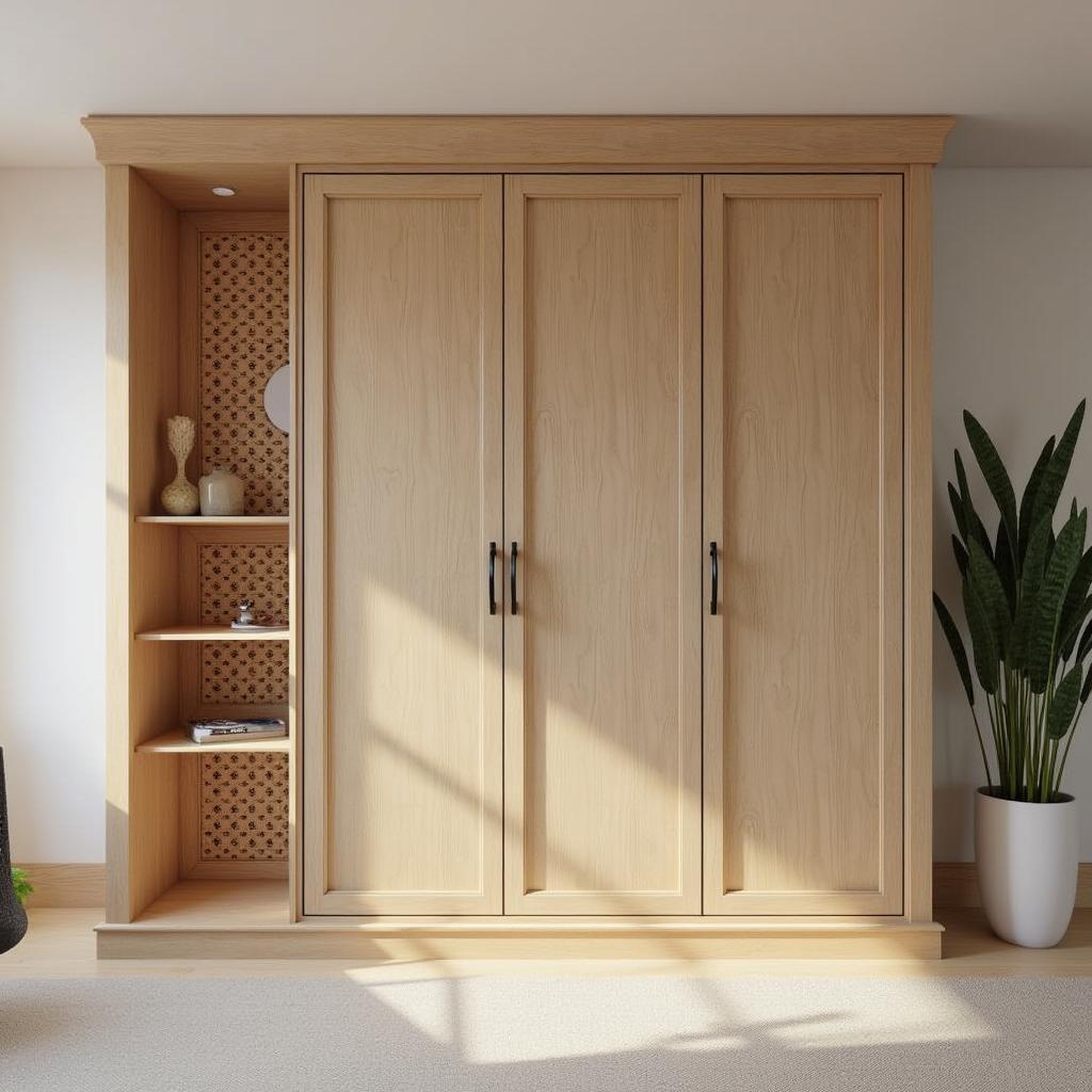 Mẫu tủ áo gỗ CNC kết hợp vách ngăn trang trí phòng ngủ